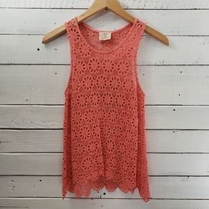 Urban Outfitters Pins + Needles Coral Crochet Top